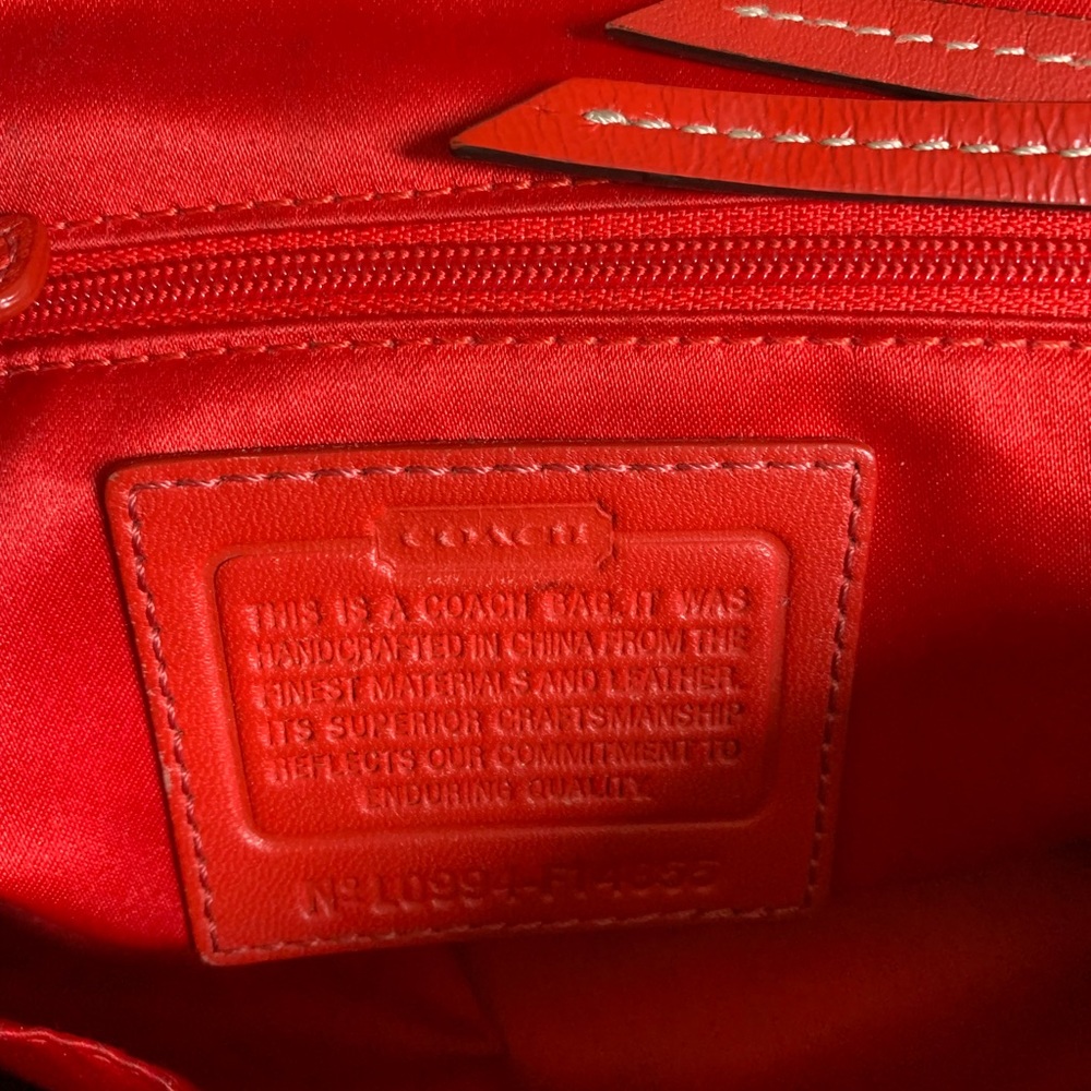 Coach purse with red and tan carriage print. - Picture 5 of 5
